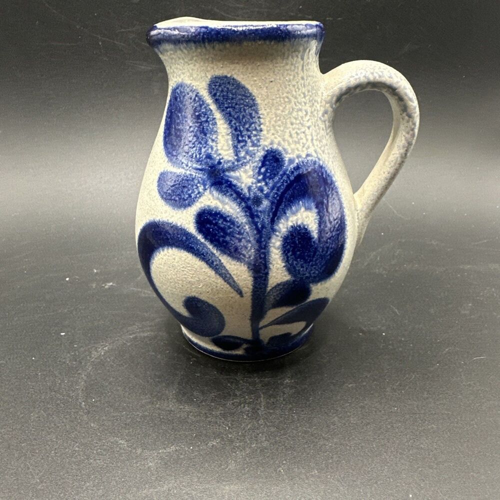 Stoneware Crock Pottery Creamer pitcher Salt Glazed German Cobalt Blue & Gray